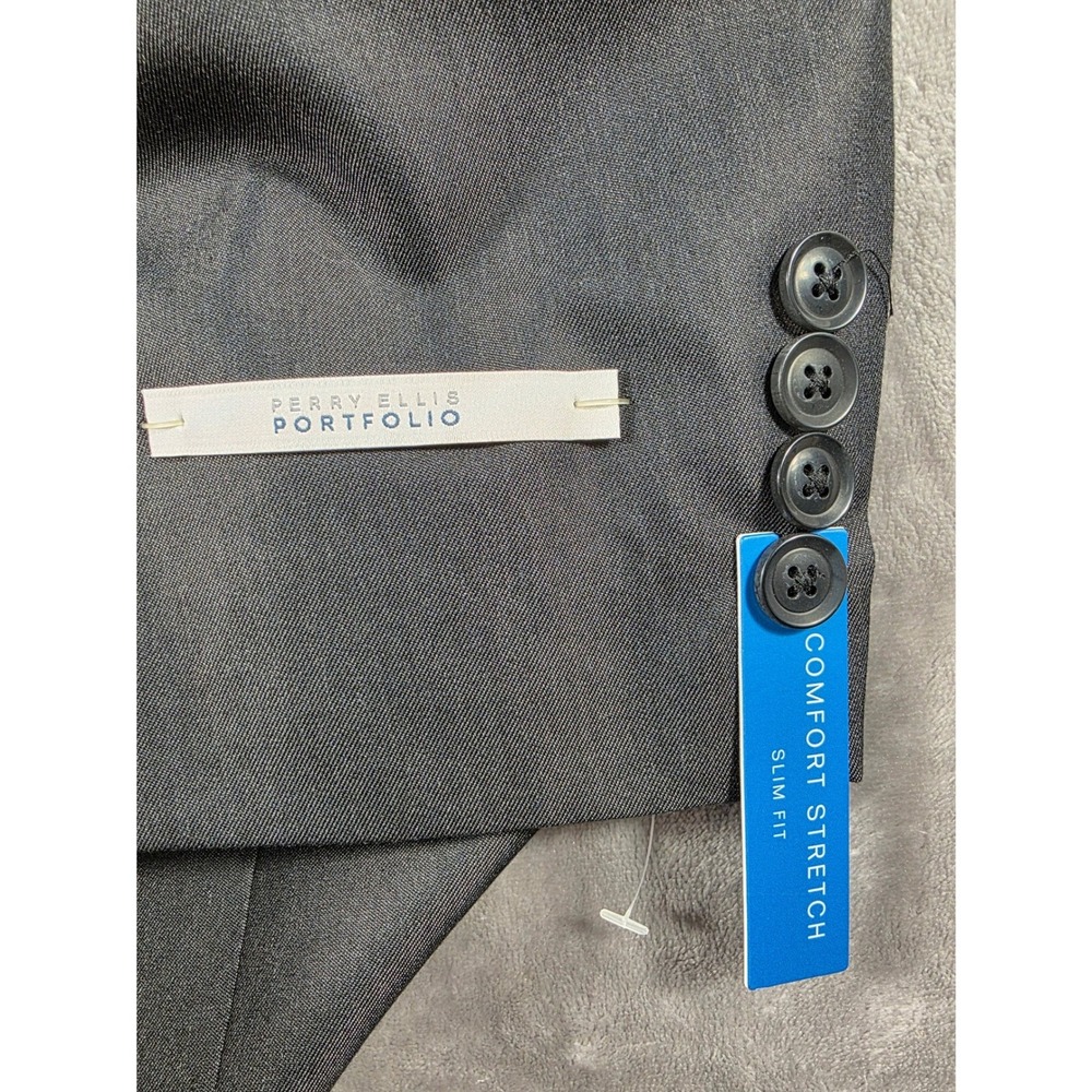 Perry Ellis Portfolio Jacket Mens‎ 52L Charcoal Comfort Stretch Slim Fit Blazer - Picture 3 of 10